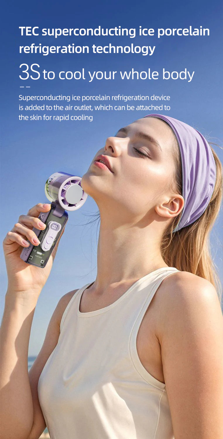 IceRush Turbo – Handheld Fan with Instant Cooling Plate & LED Light