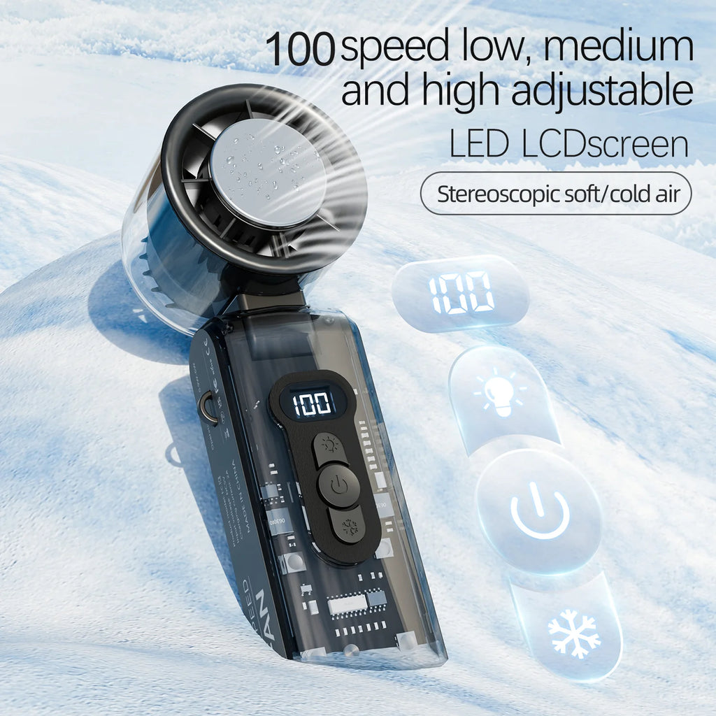 IceRush Turbo – Handheld Fan with Instant Cooling Plate & LED Light